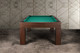 Short wide lifestyle perspective of the Paula Parsons Slate Pool Table, Antique Coffee finish, staged as a centerpiece in a contemporary living space. Short wide lifestyle perspective of the Paula Parsons Slate Pool Table, Antique Coffee finish, staged as a centerpiece in a contemporary living space.